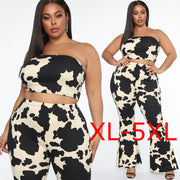 Spring Fat Ladies Plus Size Two-piece Suit Top Pants Set