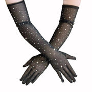 Drag Queen Performance Dress Cosplay Rhinestone Lace Mesh Gloves