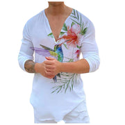 Men's V-Neck Casual Print Wildlife/Nature Long Sleeve T-Shirt