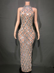 Plus Size Women's Evening Party Shiny Rhinestone Dress