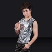 Nightclub Male Singer Rock DS Slim Fit Performance Dress Sequin Tank Top