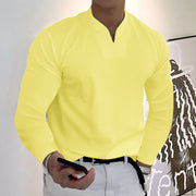 Male Fashion Casual Solid Color V-neck Long Sleeve Shirts