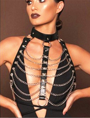 Chran Leather Harness Bondage Beach Chain Collar Goth Choker Shoulder Necklace Jewelry Accessories Erotic Lingerie Wear CRBJ821