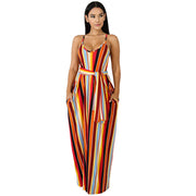 Loose plus size striped suspender dress