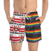 Pride Swim Trunks with Washington DC Skyline and Hot Black Men