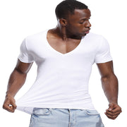 Gay Men's Slim Fit, Muscle Fit, Deep V Neck T Shirt For Men Low Cut Wide Vee Tee Male