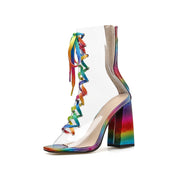 Drag Queen Rainbow color lace transparent fashion thick heel women's shoes