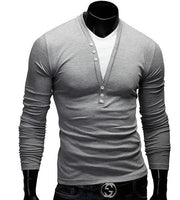 Gay Men's Muscle Fit Shirt, Gay Men Slim Fit Shirt, Long Sleeve V-Neck Layered Men T-Shirt