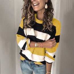 Plus size women's contrast striped sweater