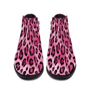 Pink Cheetah Round Toe Boots, Pink Leopard Round Toe Boots, Men's Boots, Women's Boots