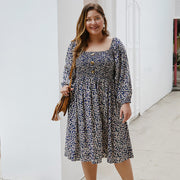 Floral Square Collar Plus Size Dress