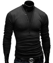 Gay Men's Muscle Fit Shirt, Gay Men Slim Fit Shirt, Long Sleeve V-Neck Layered Men T-Shirt