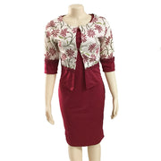 Printed Lace Jacket Large Size Round Neck Dress Skirt Set