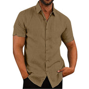 Men's Solid color button linen shirt