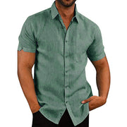 Men's Solid color button linen shirt