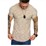 New Pattern Round Neck Solid Color Short Sleeved Men's Casual T Shirt