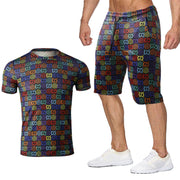 Men And Women Couples Rainbow Letters Short Sleeved Shorts Suit