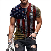 Star And Flag Print Short-sleeved Fashion T-shirt