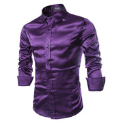 Glossy Casual Men's Solid Color Slim Long Sleeved Shirt