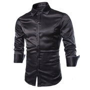 Glossy Casual Men's Solid Color Slim Long Sleeved Shirt