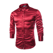 Glossy Casual Men's Solid Color Slim Long Sleeved Shirt