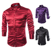 Glossy Casual Men's Solid Color Slim Long Sleeved Shirt