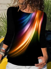 Feather Print Slim Plus Size Long-sleeved T-shirt