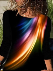 Feather Print Slim Plus Size Long-sleeved T-shirt