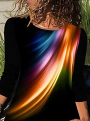 Feather Print Slim Plus Size Long-sleeved T-shirt