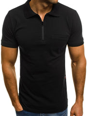 Men's Solid Color Lapel Casual Short-sleeved T-shirt