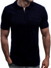 Men's Solid Color Lapel Casual Short-sleeved T-shirt