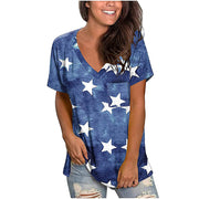 Women's Top National Flag Printed V-neck Short-sleeved Loose T-shirt Women