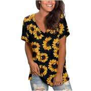 Women's Top National Flag Printed V-neck Short-sleeved Loose T-shirt Women