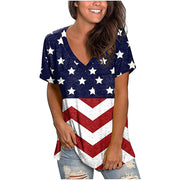 Women's Top National Flag Printed V-neck Short-sleeved Loose T-shirt Women