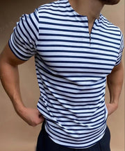 Summer V-neck Striped Cotton Casual Men's T-shirt