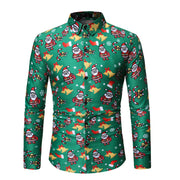 Gay Men's Christmas Long Sleeve Santa Dress Shirts, Men's Christmas Long Sleeve Santa Dress Shirts, Green Men's  Long Sleeve Christmas Santa dress shirt