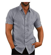 Men's Solid color button linen shirt