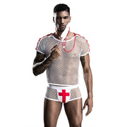 Gay Men White Fishnet Clothes Doctor Uniform Role Play