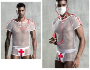 Gay Men White Fishnet Clothes Doctor Uniform Role Play