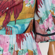 Hit Color Print Dress For Women V Neck Puff Short Sleeve High Waist Casual Mini Ball Gown Female