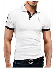 Mens Polo Shirt Short Sleeve Fashion Casual Slim Deer Embroidery Shirt