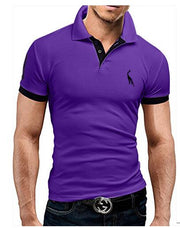 Mens Polo Shirt Short Sleeve Fashion Casual Slim Deer Embroidery Shirt