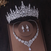 Zircon Crown Necklace Earrings Three Piece Evening Dress