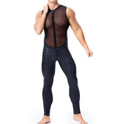 Men's Wild Patent Leather And Mesh Panel Bodysuit