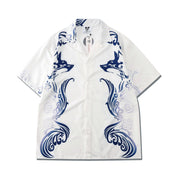 Digital Print White Totem Pattern Shorts Short Sleeve Suit For Men