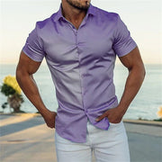 Gay Men's Muscle Fit Men's Fashion Solid Color Polo Collar Shirt Top