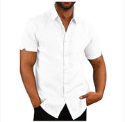 Men's Solid color button linen shirt