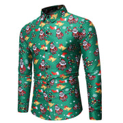 Gay Men's Christmas Long Sleeve Santa Dress Shirts, Men's Christmas Long Sleeve Santa Dress Shirts, Green Men's  Long Sleeve Christmas Santa dress shirt