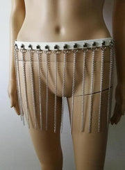 New Fashion Style WRB1001 Women Leather Harness Bondage Beach Leather Waist Belly Silver Chains Belly Leather Jewelry