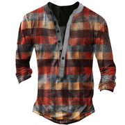 Rugged and Casual V-neck Long Sleeve Digital Print Slim Pullover Men's T-shirt